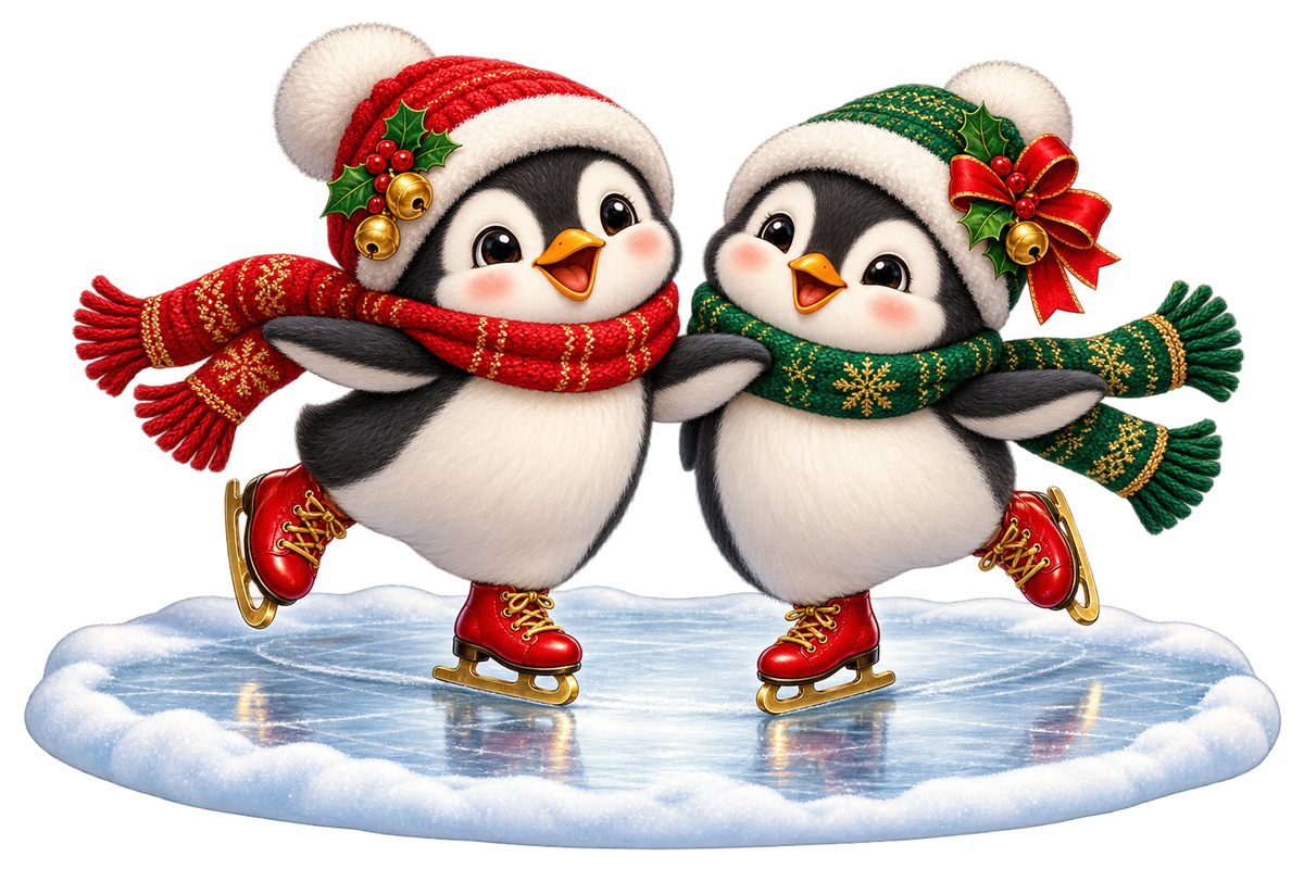 Christmas Ice Skating Penguins standalone artwork