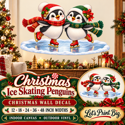 Christmas Ice Skating Penguins summary – 12 to 48 inch widths