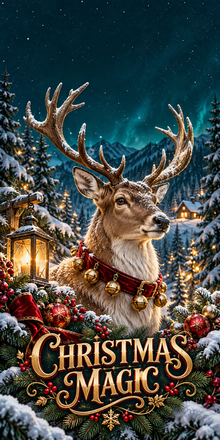 Christmas Magic Winter Reindeer Cornhole Board Wraps artwork without hole