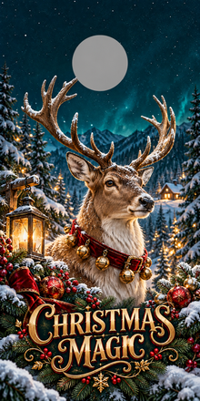 Christmas Magic Winter Reindeer Cornhole Board Wraps gray hole placement preview