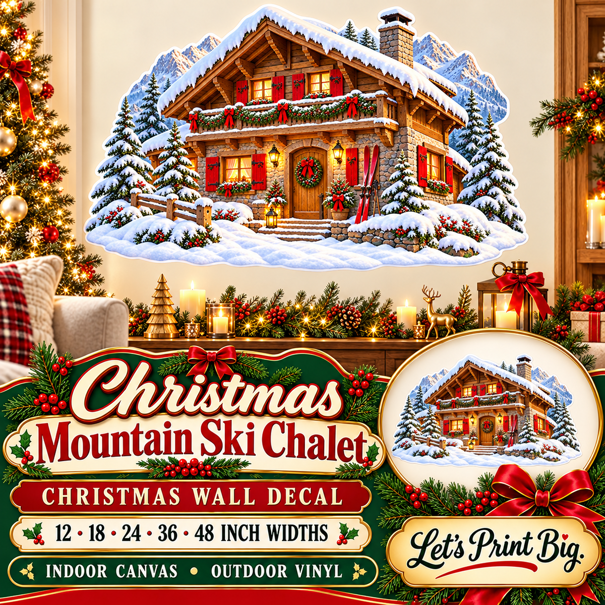Christmas Mountain Ski Chalet summary – 12 to 48 inch widths