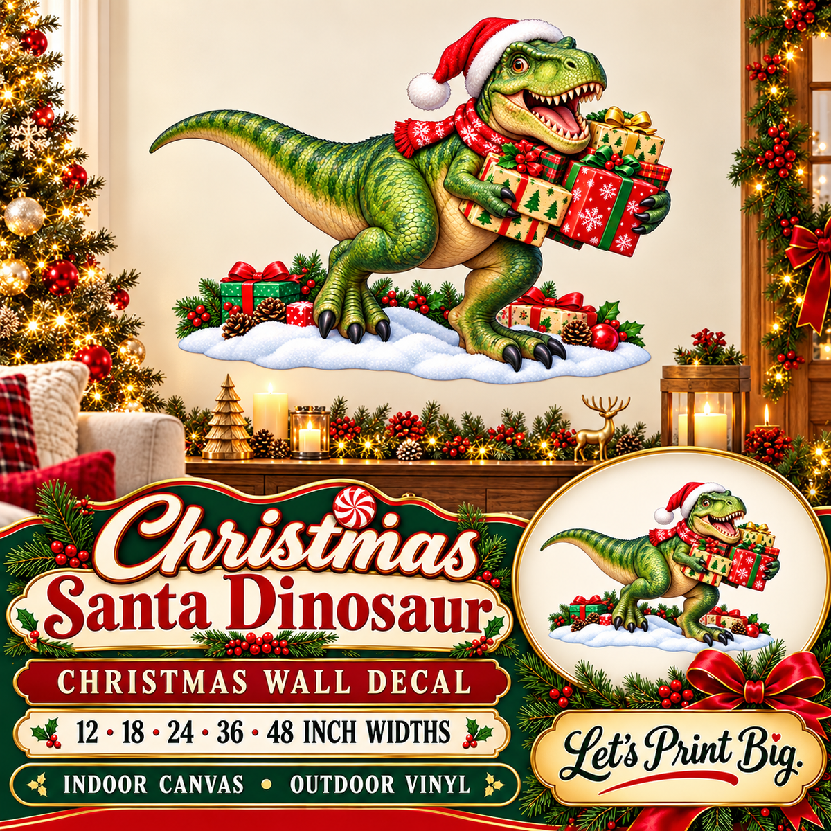Christmas Santa Dinosaur summary – 12 to 48 inch widths