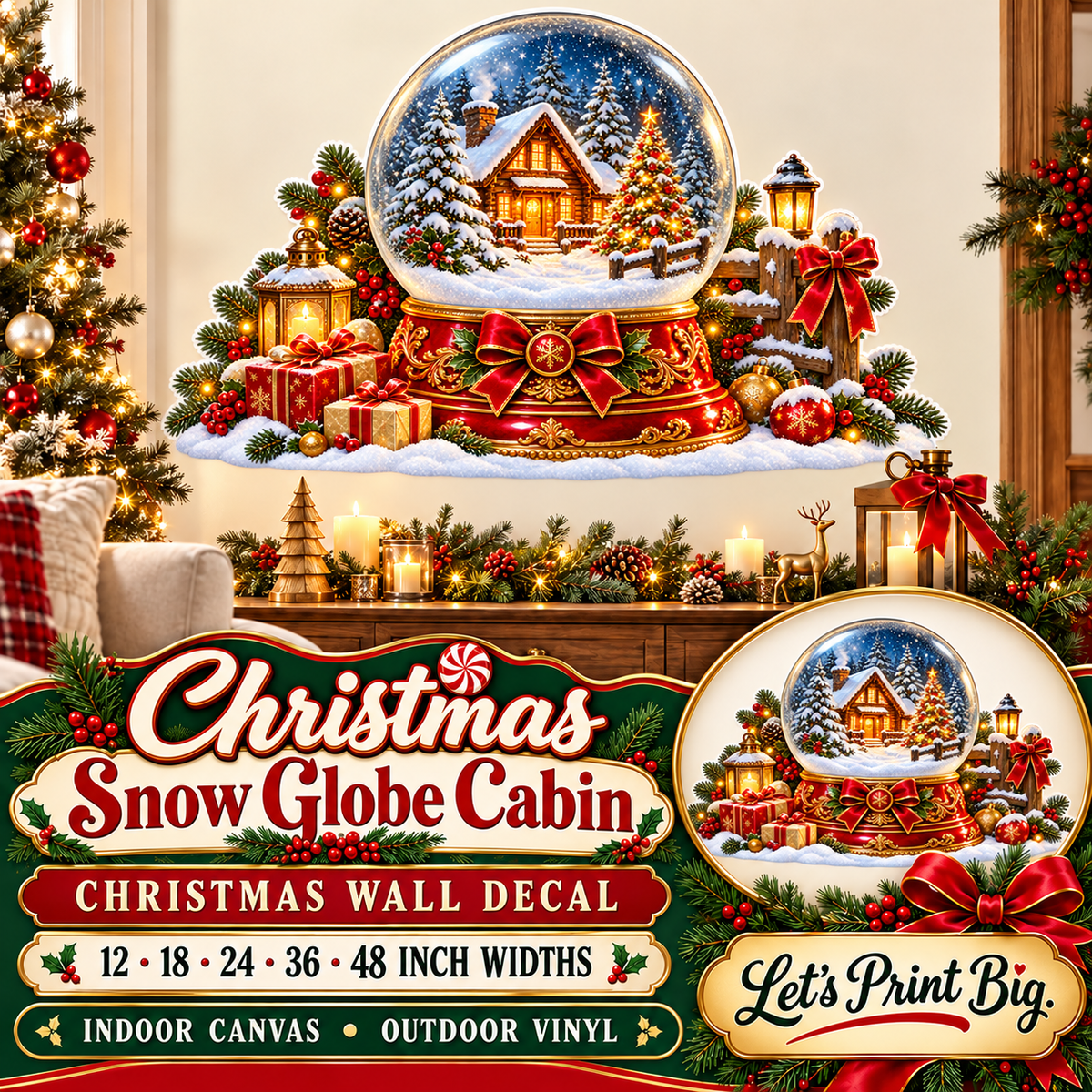 Christmas Snow Globe Cabin summary – 12 to 48 inch widths