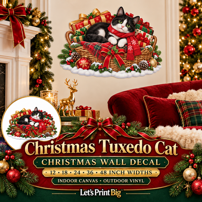 Christmas Tuxedo Cat summary – 12 to 48 inch widths