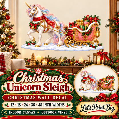 Christmas Unicorn Sleigh summary – 12 to 48 inch widths