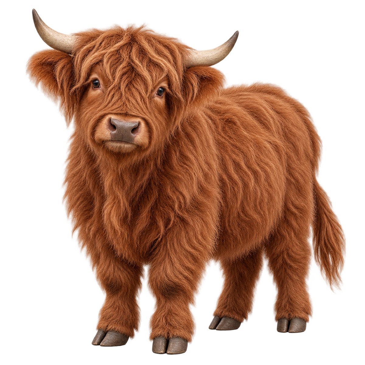 Cinnamon miniature Highland cow contour cut decal artwork