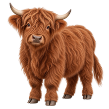 Cinnamon miniature Highland cow contour cut decal artwork