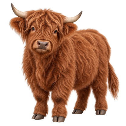 Cinnamon miniature Highland cow contour cut decal artwork