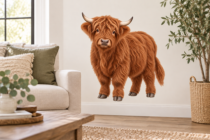 Cinnamon miniature Highland cow decal farmhouse wall mockup