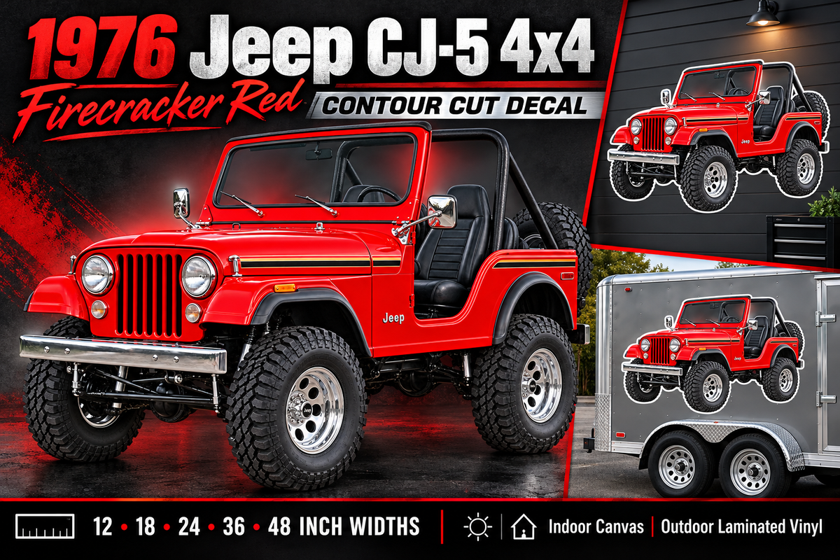 1976 Jeep CJ-5 Firecracker Red decal showcase