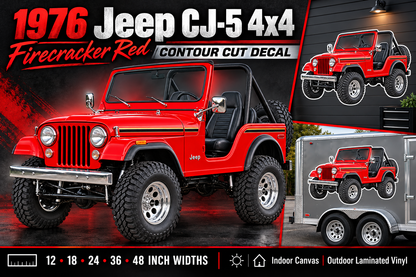 1976 Jeep CJ-5 Firecracker Red decal showcase