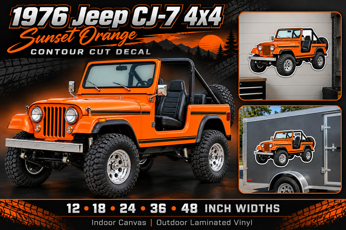 1976 Jeep CJ-7 Sunset Orange decal showcase