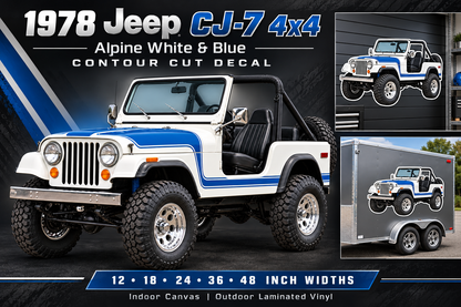 1978 Jeep CJ-7 Alpine White & Blue decal showcase