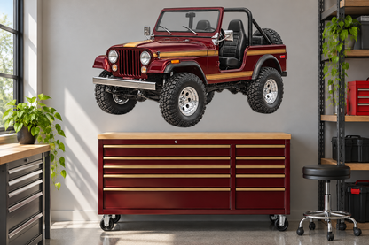 1979 Jeep CJ-7 Deep Burgundy & Gold garage mockup