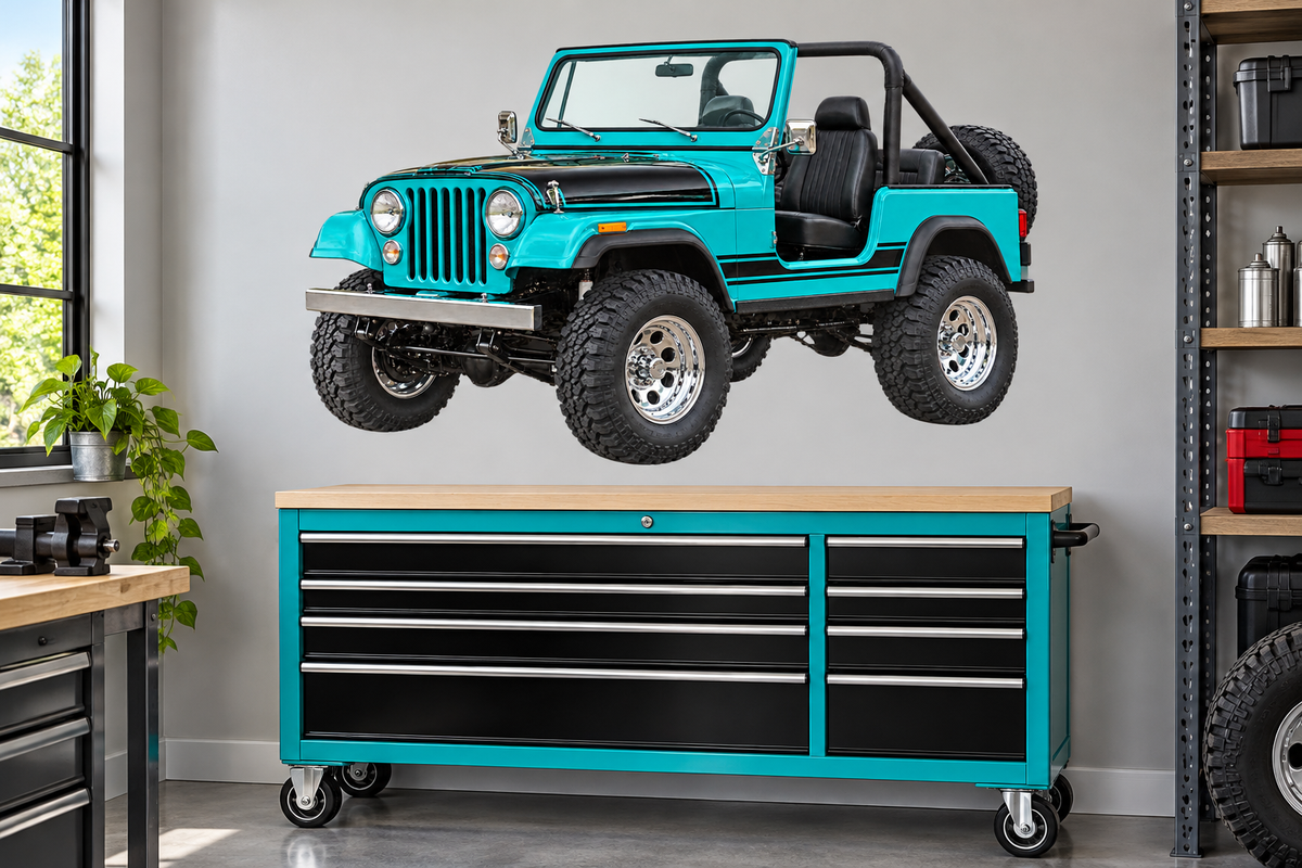1981 Jeep CJ-7 Turquoise & Black garage mockup