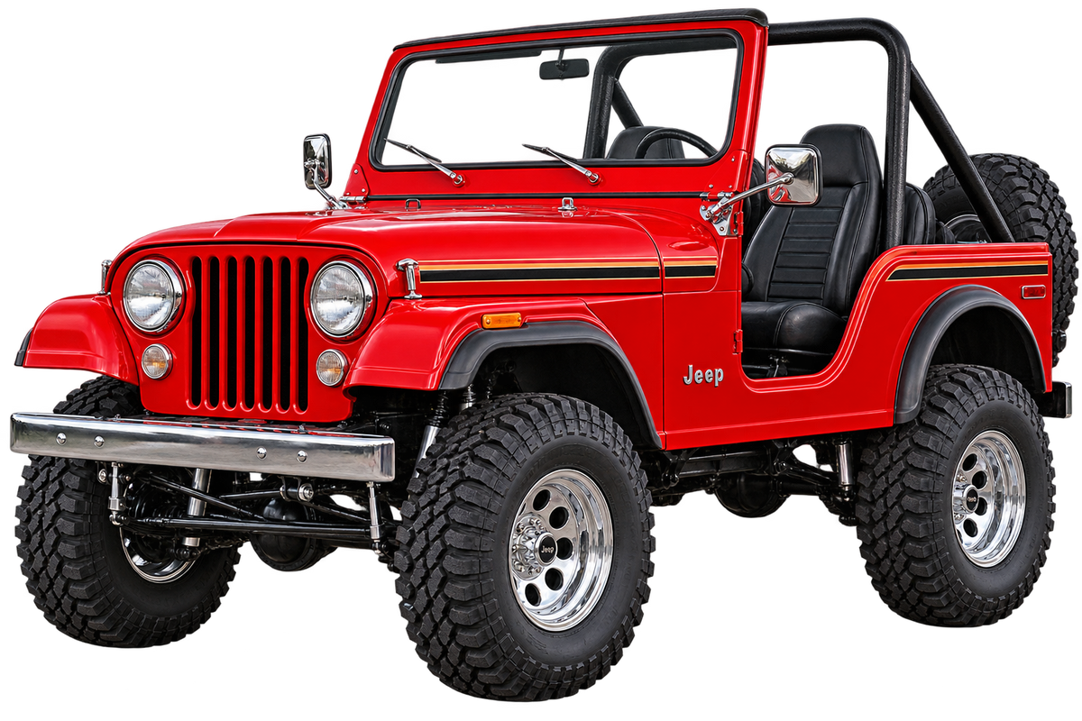 1976 Jeep CJ-5 Firecracker Red 4x4 transparent contour cut decal artwork