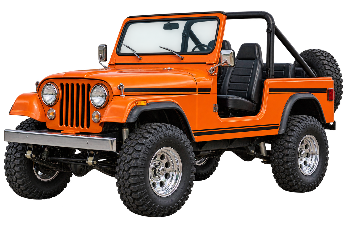 1976 Jeep CJ-7 Sunset Orange 4x4 transparent contour cut decal artwork