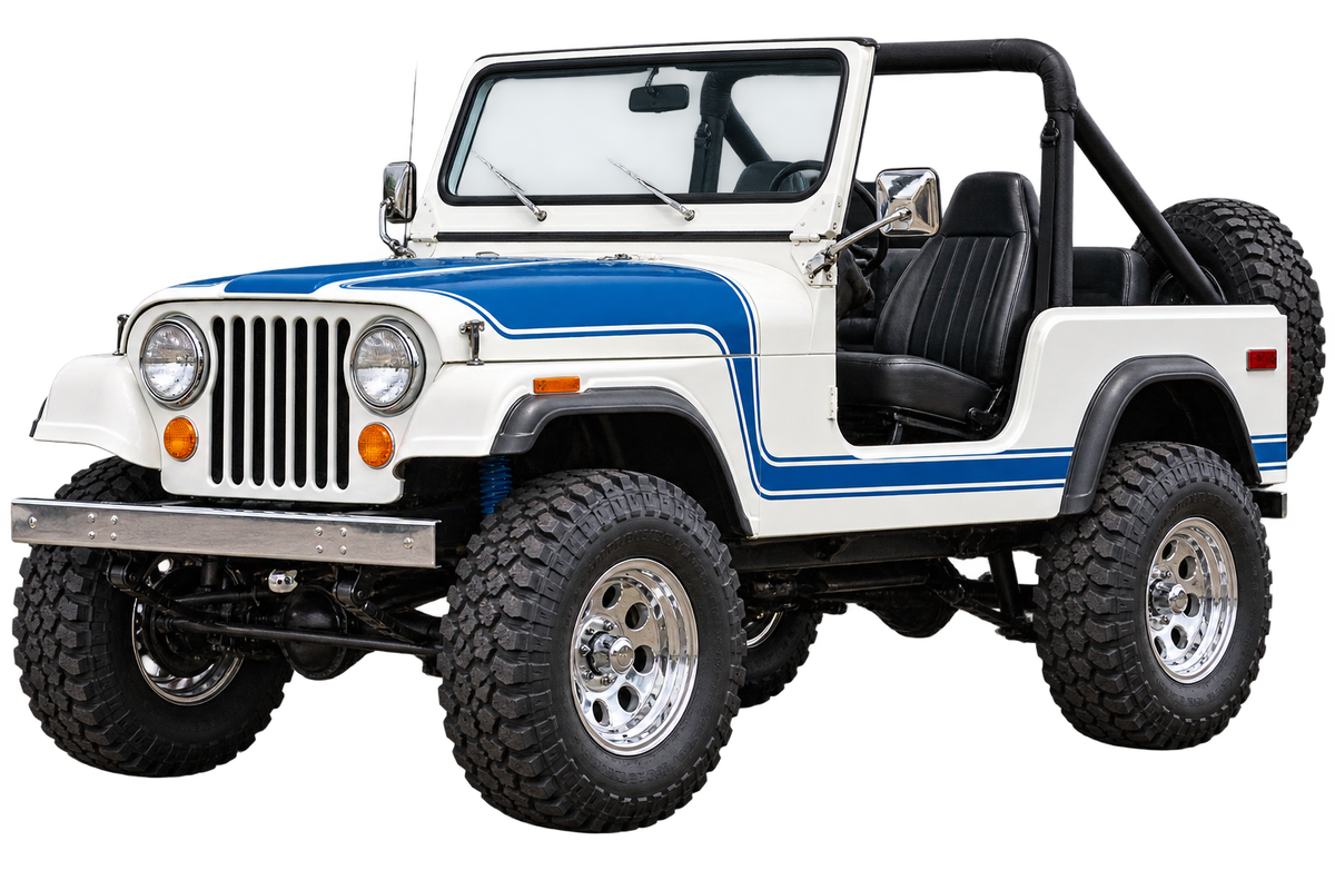 1978 Jeep CJ-7 Alpine White & Blue 4x4 transparent contour cut decal artwork