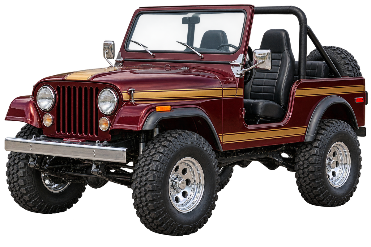 1979 Jeep CJ-7 Deep Burgundy & Gold 4x4 transparent contour cut decal artwork