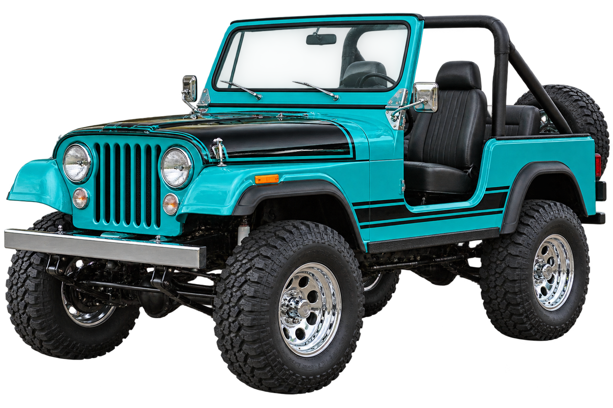 1981 Jeep CJ-7 Turquoise & Black 4x4 transparent contour cut decal artwork