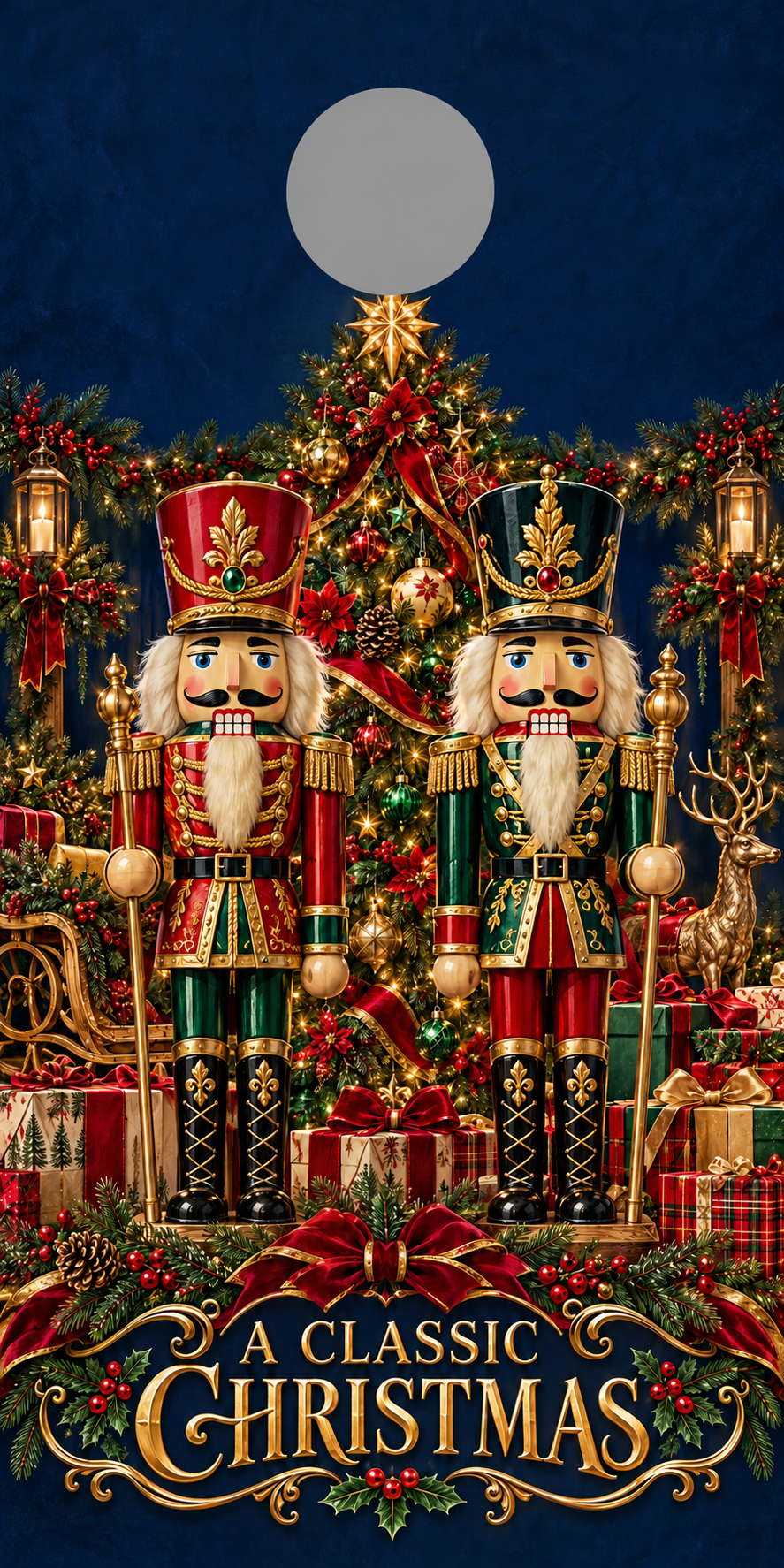 Classic Christmas Nutcracker Cornhole Board Wraps gray hole placement preview