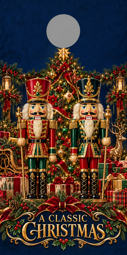 Classic Christmas Nutcracker Cornhole Board Wraps gray hole placement preview