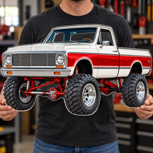 Pearl White & Red classic lifted truck contour cut acrylic wall sign — held mockup