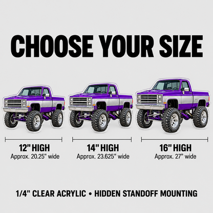Purple & Silver classic lifted truck contour cut acrylic wall sign — sizes mockup