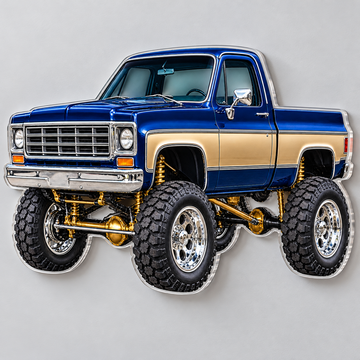 Midnight Blue & Gold classic lifted truck contour cut acrylic wall sign — angle mockup
