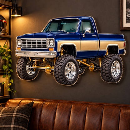 Midnight Blue & Gold classic lifted truck contour cut acrylic wall sign — lounge mockup