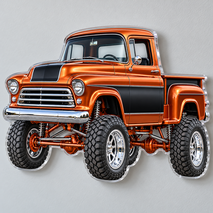 Copper & Black classic lifted truck contour cut acrylic wall sign — angle mockup