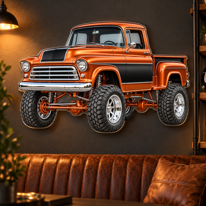 Copper & Black classic lifted truck contour cut acrylic wall sign — lounge mockup