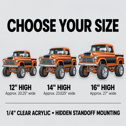 Copper & Black classic lifted truck contour cut acrylic wall sign — sizes mockup