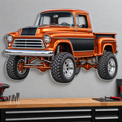 Copper & Black classic lifted truck contour cut acrylic wall sign — wall mockup