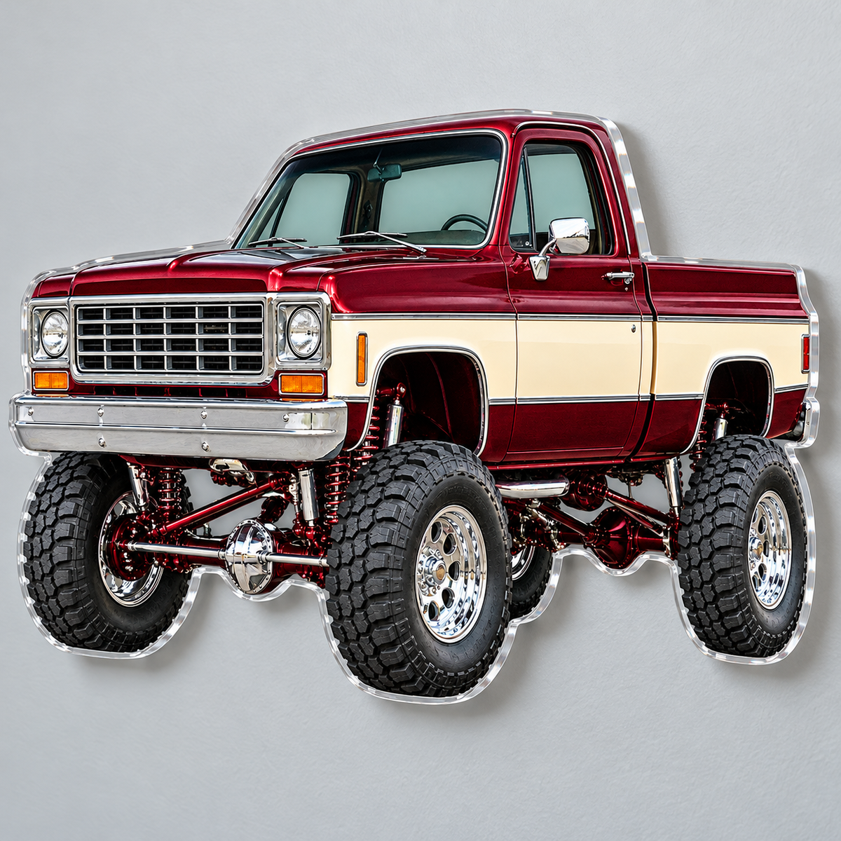 Burgundy & Cream classic lifted truck contour cut acrylic wall sign — angle mockup