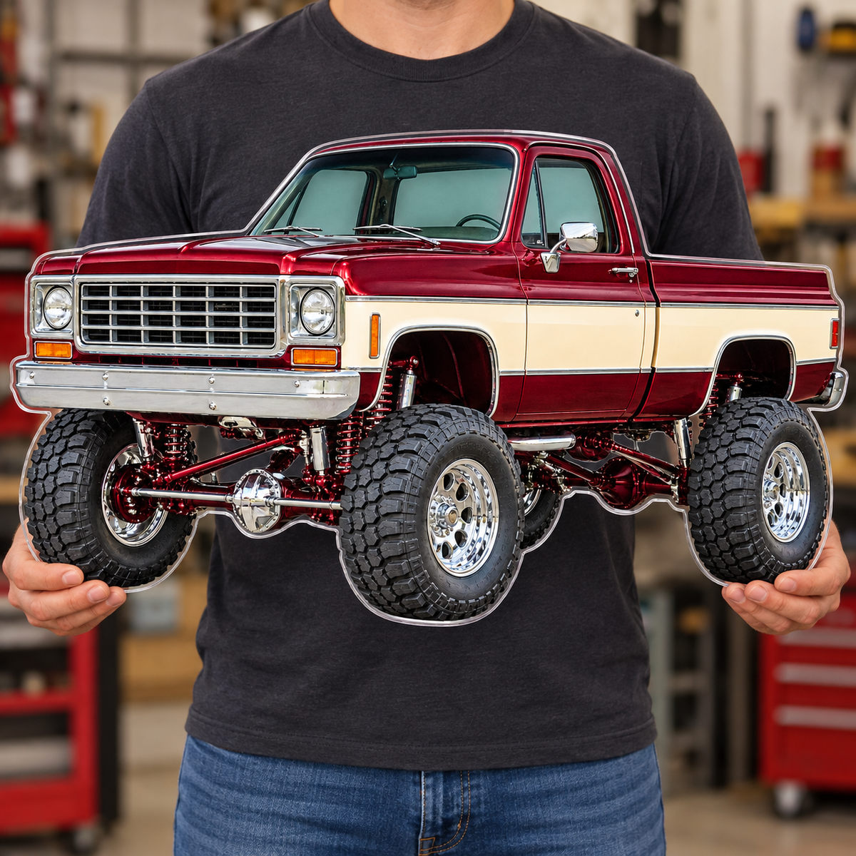Burgundy & Cream classic lifted truck contour cut acrylic wall sign — held mockup