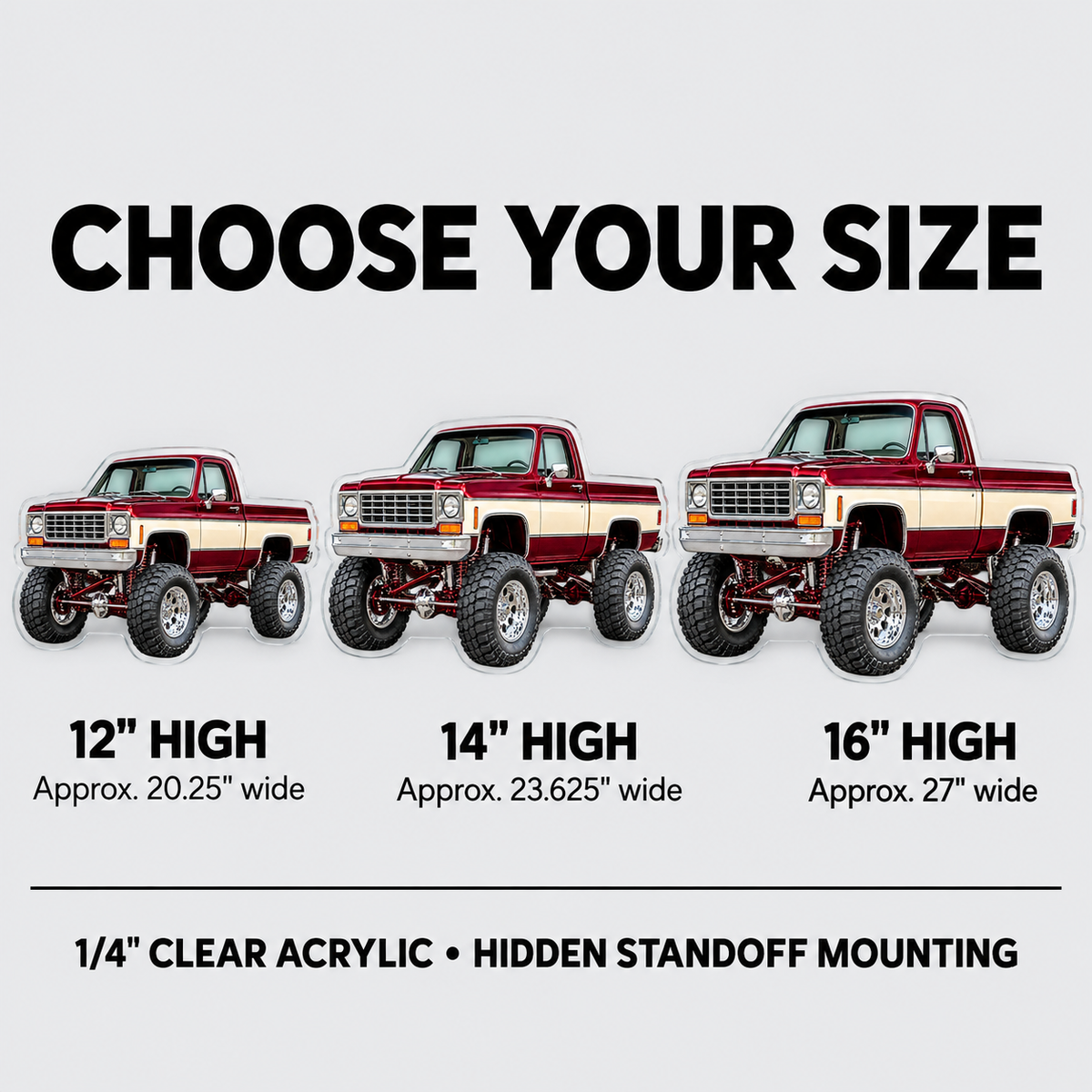 Burgundy & Cream classic lifted truck contour cut acrylic wall sign — sizes mockup