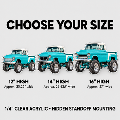 Turquoise & White classic lifted truck contour cut acrylic wall sign — sizes mockup