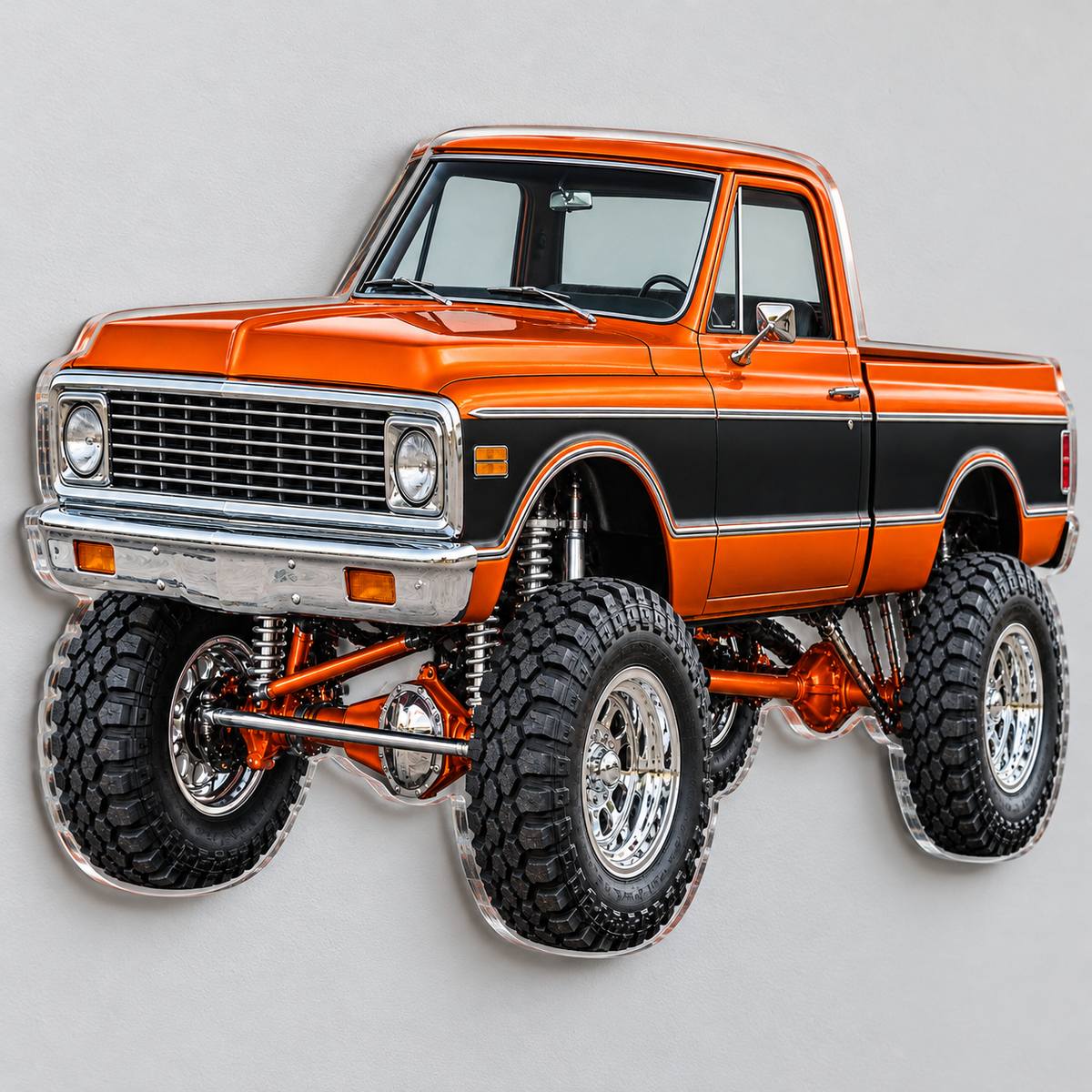 Orange & Black classic lifted truck contour cut acrylic wall sign — angle mockup