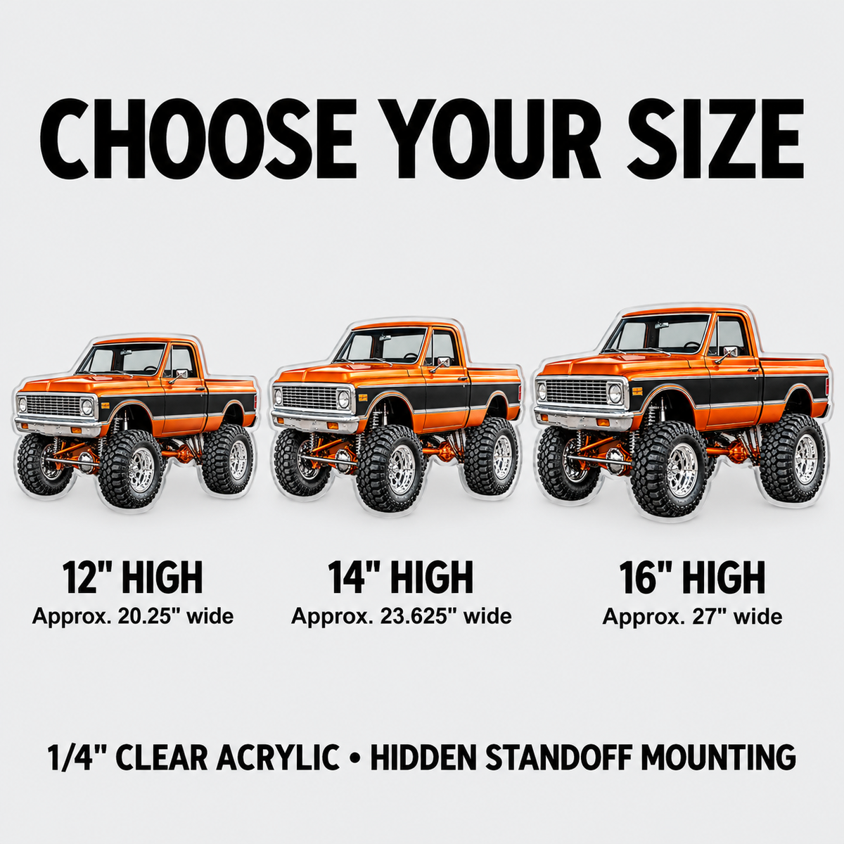 Orange & Black classic lifted truck contour cut acrylic wall sign — sizes mockup