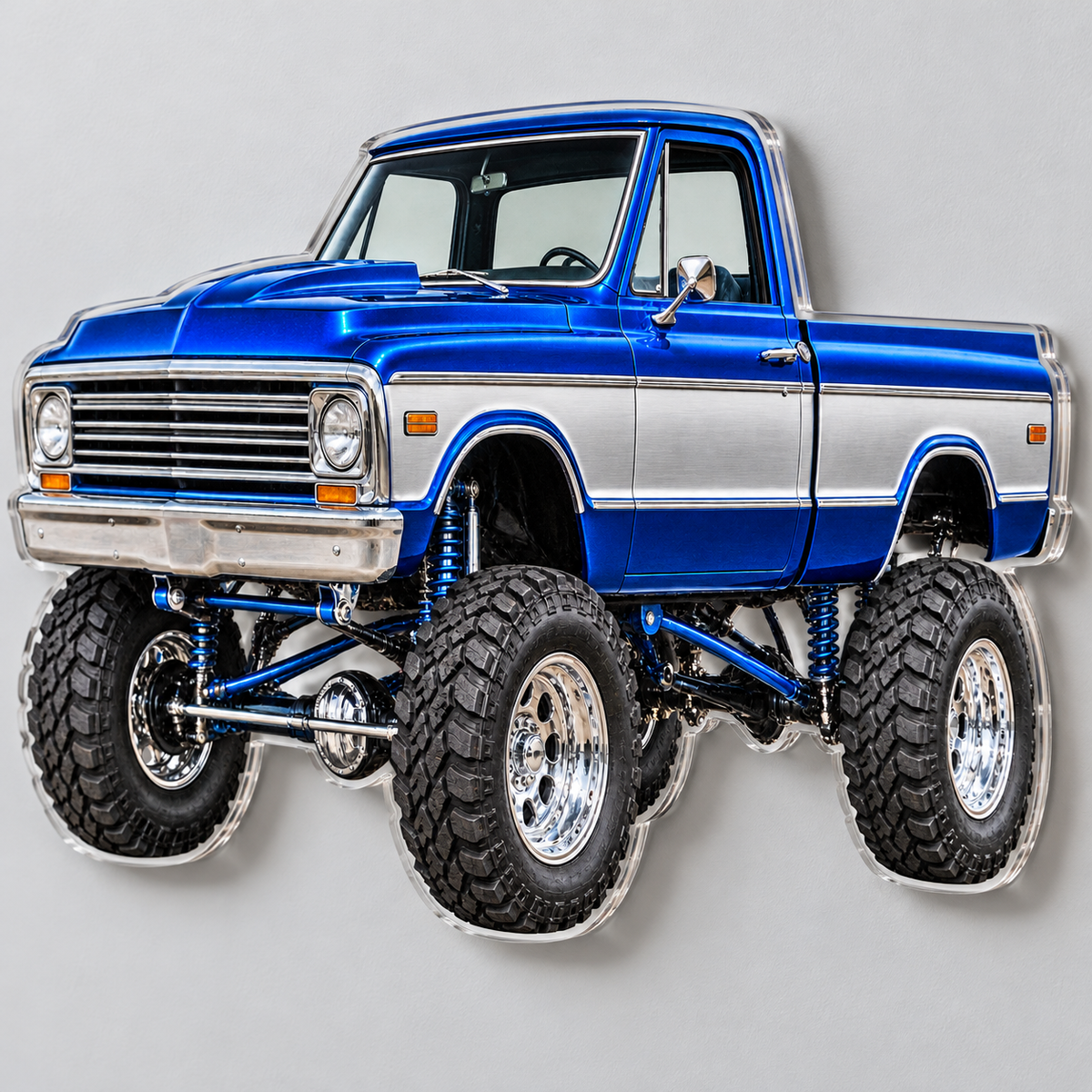 Blue & Silver classic lifted truck contour cut acrylic wall sign — angle mockup