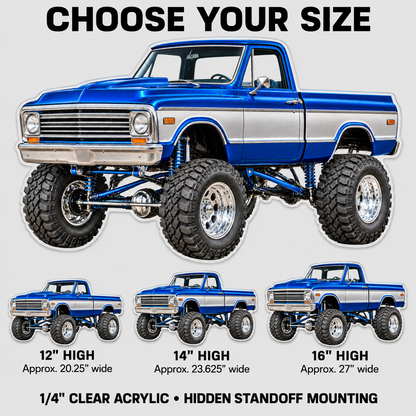 Blue & Silver classic lifted truck contour cut acrylic wall sign — sizes mockup