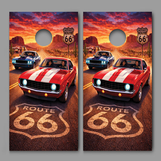 Classic Car Showdown on Route 66 Corn hole Decal Wraps