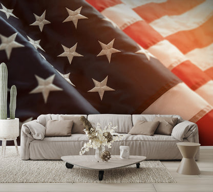Amazing Close up American Flag Wallpaper Wall mural living room