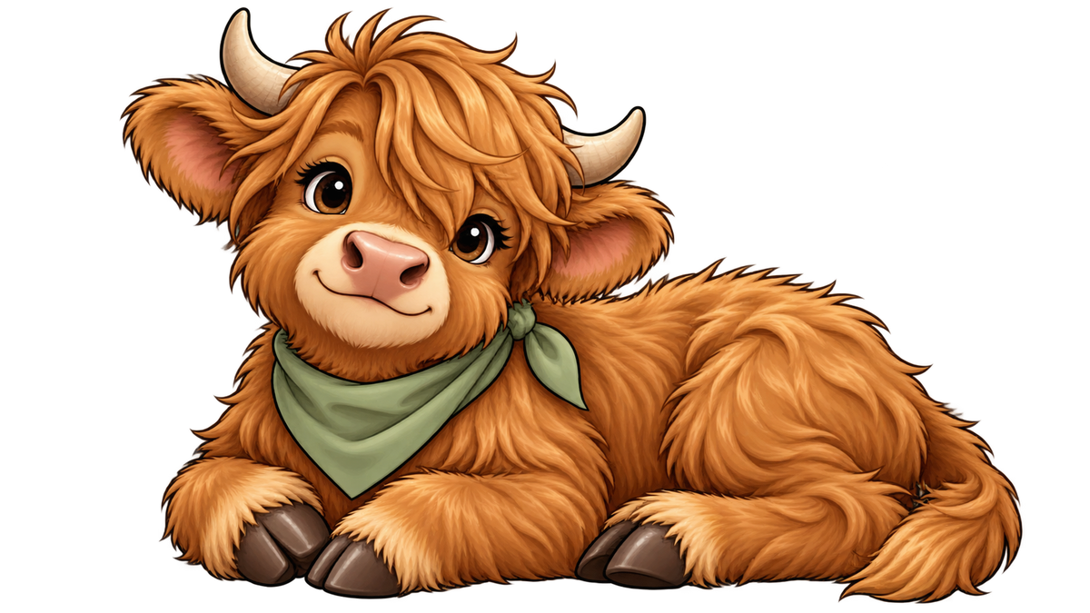 Clover Baby Highland Cow Large Wall Decal isolated transparent artwork