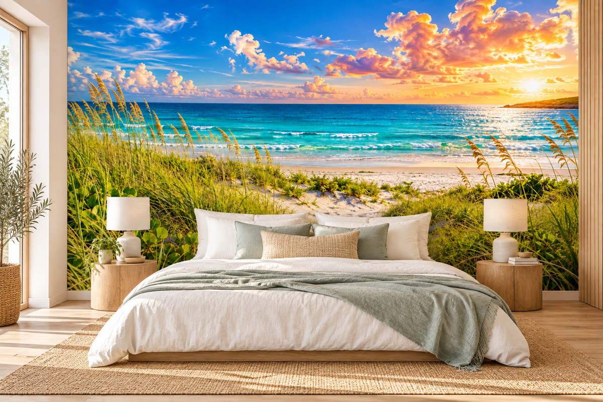 Coastal Dune Serenity Wall Mural shown installed in a styled room