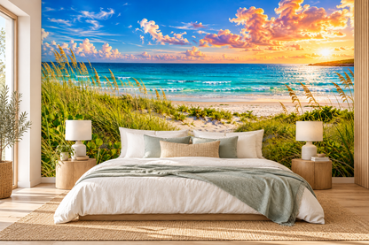 Coastal Dune Serenity Wall Mural shown installed in a styled room