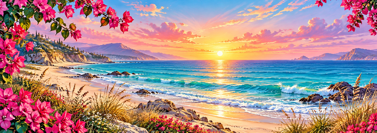 Coastal Sunrise Escape Desk Mat — colorful full artwork