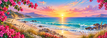 Coastal Sunrise Escape Desk Mat — colorful full artwork