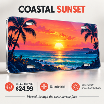 Coastal Sunset palm tree beach license plate one-eighth-inch acrylic $24.99